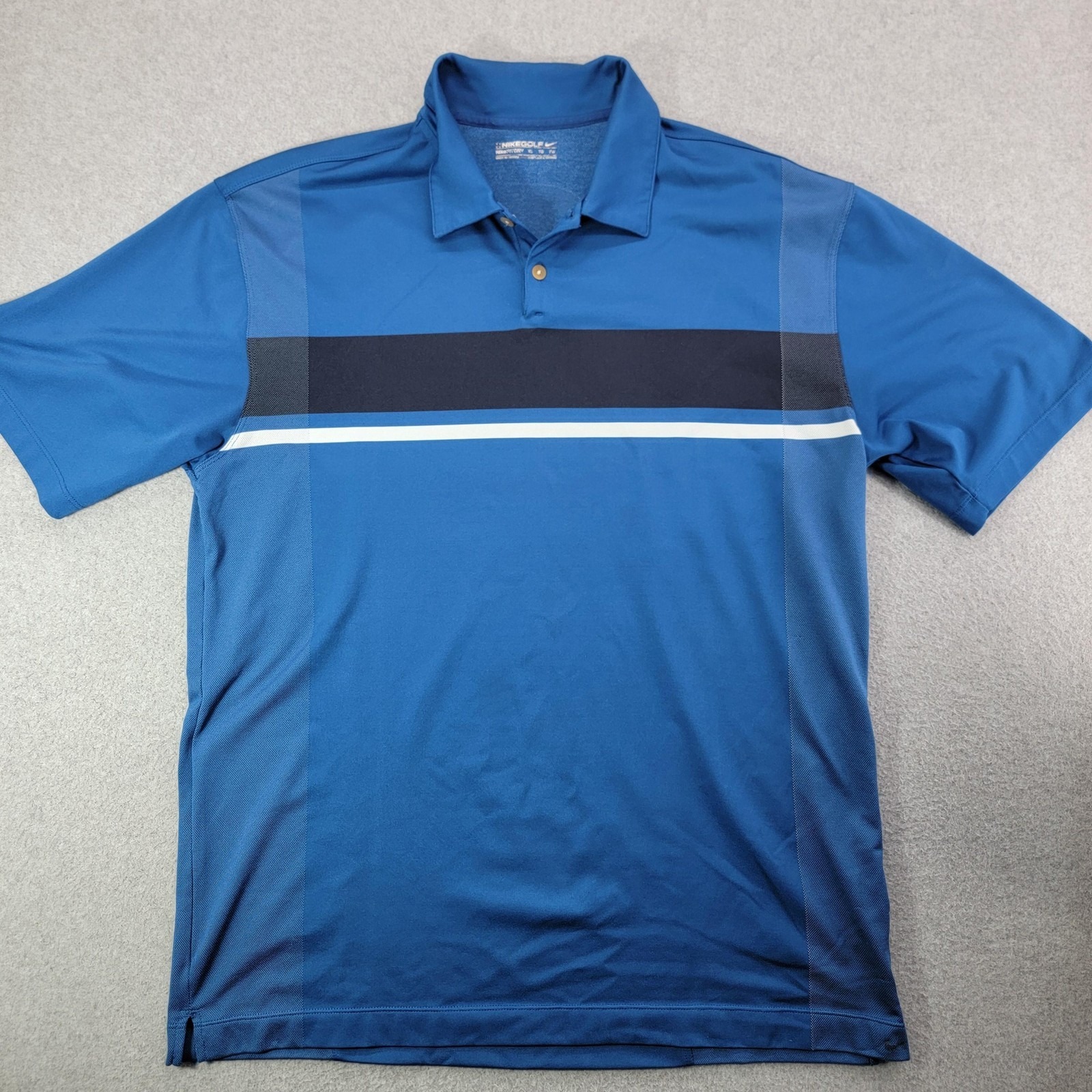 Nike Golf Polo Shirt Mens Xl Blue Striped Fitdry Colorblock Golf Performance